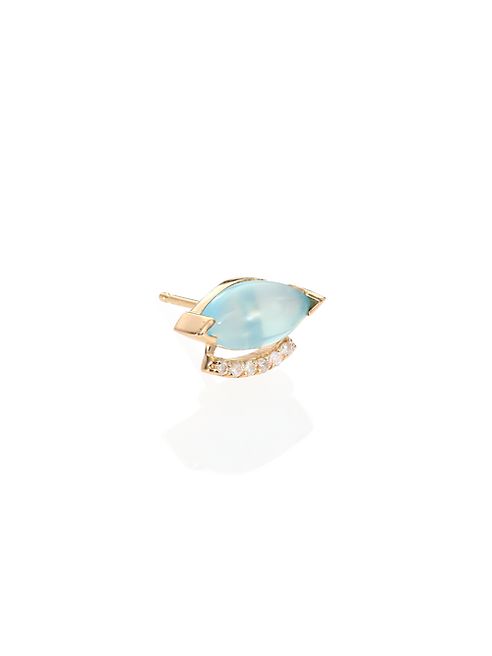 PHYNE by Paige Novick - Building Blocks Diamond, Peruvian Blue Opal & 14K Yellow Gold Single Stud Earring