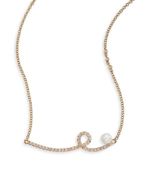 PHYNE by Paige Novick - Wavy Line Diamond, 5MM White Pearl & 14K Yellow Gold Pendant Necklace