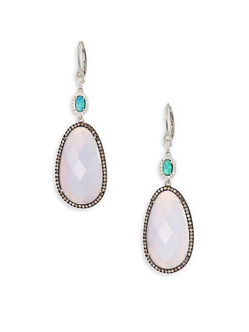 Meira T - Diamond, Opal, Blue Opal, 14K White Gold & Silver Drop Earrings