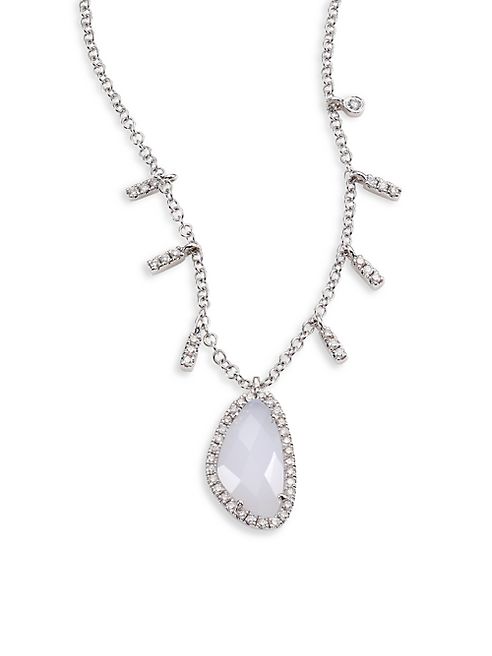 Meira T - Diamond, Blue Opal & 14K White Gold Pendant Necklace