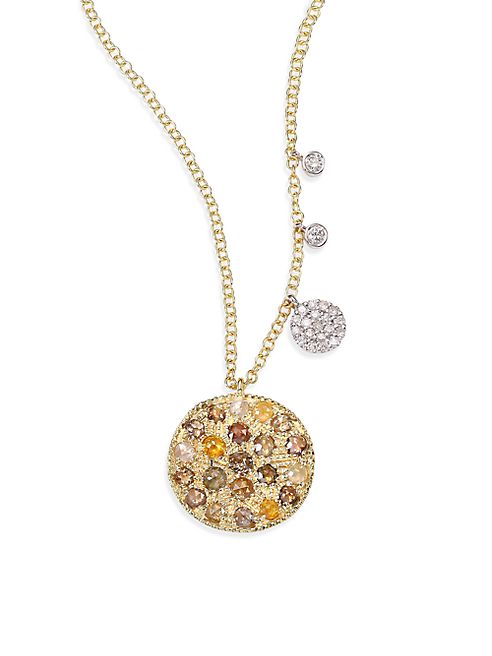 Meira T - White Diamond, Rough Diamond, 14K Yellow Gold & 14K White Gold Pendant Necklace