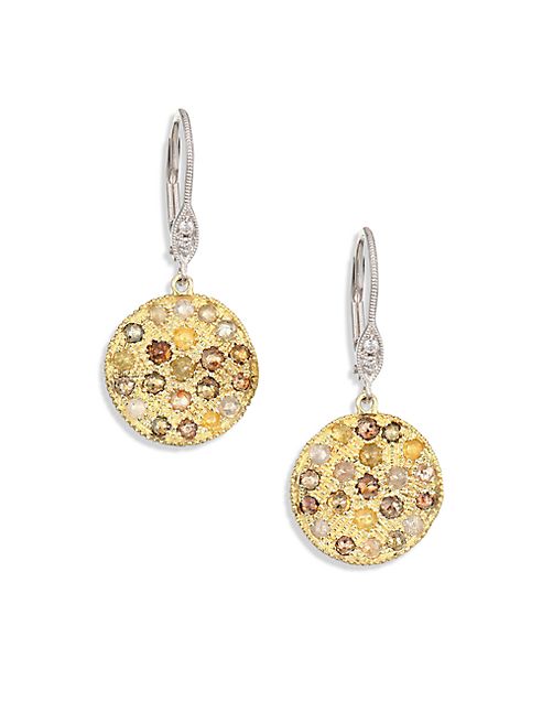 Meira T - White Diamond, Rough Diamond, 14K Yellow Gold & 14K White Gold Drop Earrings