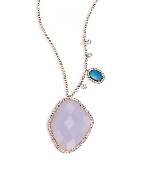 Meira T - Diamond, Opal & 14k Rose Gold Pendant Necklace