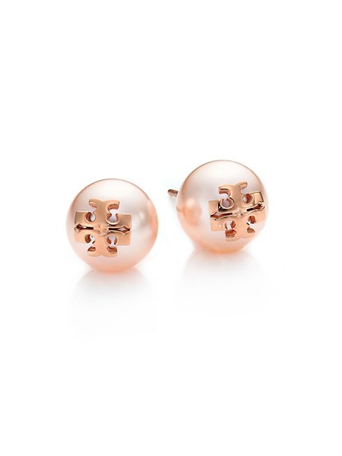 Tory Burch - Crystal-Pearl Logo Stud Earrings