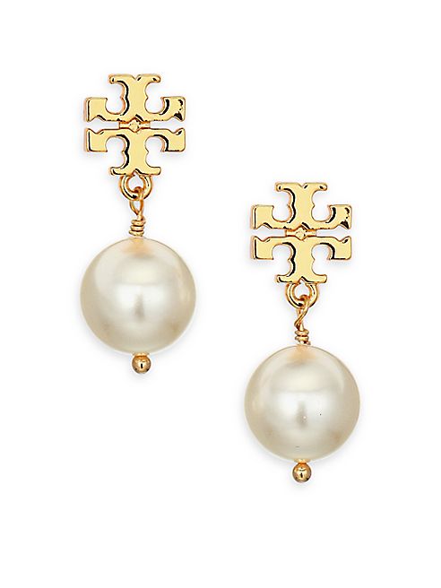 Tory Burch - Crystal-Pearl Drop Earrings