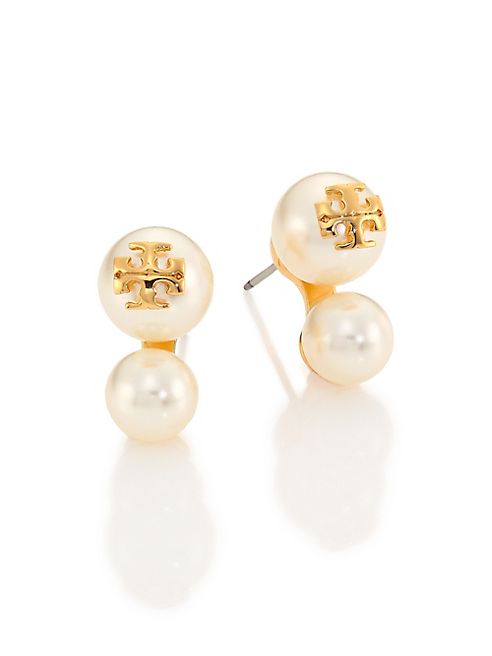 Tory Burch - Crystal Pearl Double-Stud Earrings