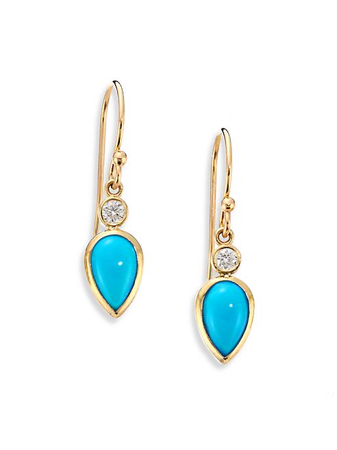 Zoe Chicco - Diamond, Turquoise & 14K Yellow Gold Drop Earrings