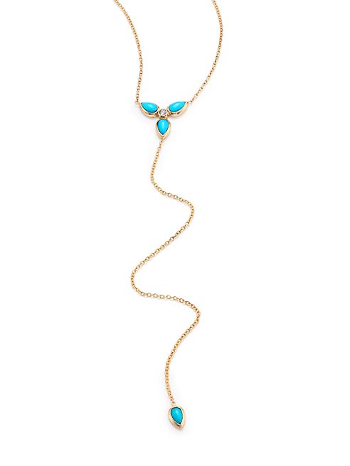 Zoe Chicco - Diamond, Turquoise & 14K Yellow Gold Lariat Necklace