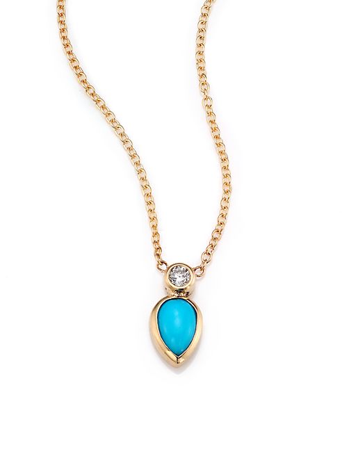 Zoe Chicco - Diamond, Turquoise & 14K Yellow Gold Pendant Necklace