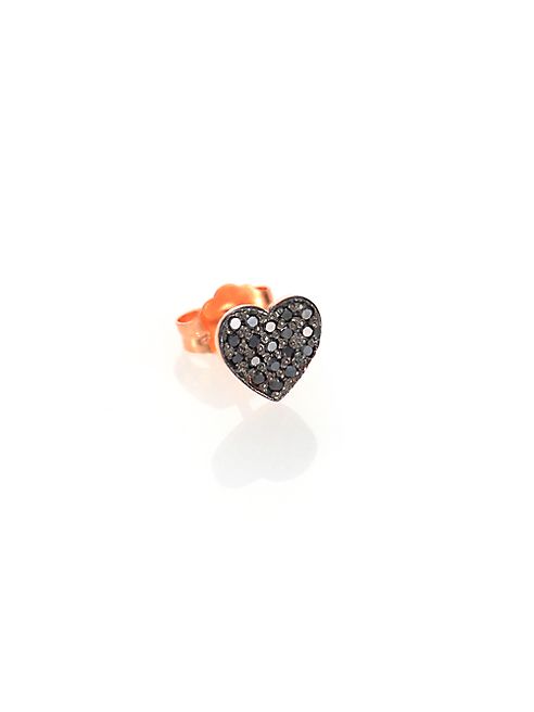 Zoe Chicco - Black Diamond & 14K Rose Gold Single Heart Stud Earring