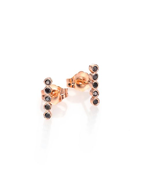 Zoe Chicco - Black Diamond & 14K Rose Gold Stud Earrings