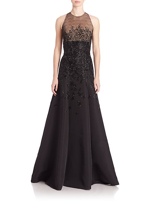 Carmen Marc Valvo - Sleeveless Beaded Faille Gown