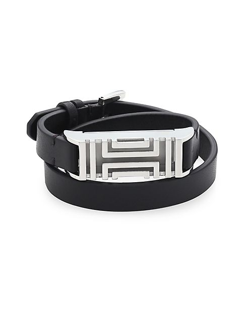 Tory Burch - Tory Burch For Fitbit Stainless Steel & Leather Double-Wrap Bracelet