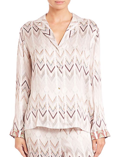 Asceno - Rose Chevron Silk Pajama Top