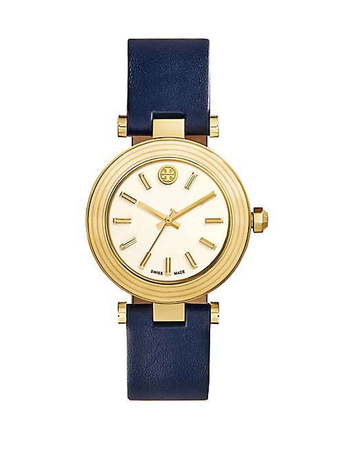 Tory Burch - Classic T Goldtone Stainless Steel & Leather Strap Watch