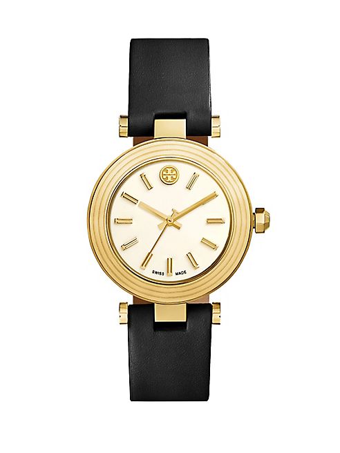 Tory Burch - Classic T Goldtone Stainless Steel & Leather Strap Watch