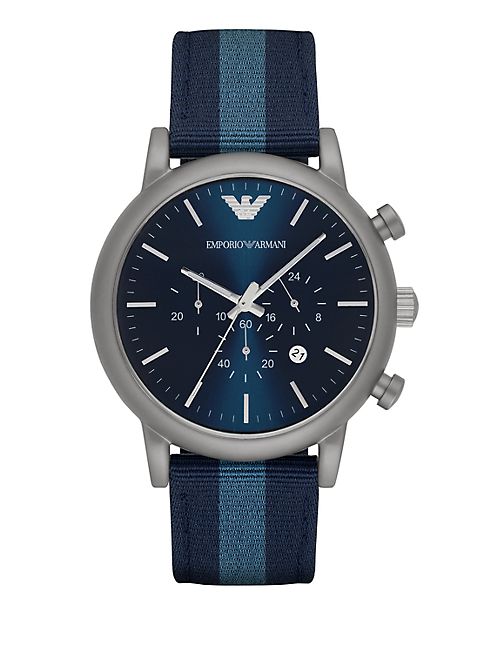 Emporio Armani - Round Stainless Steel Nylon Strap Watch