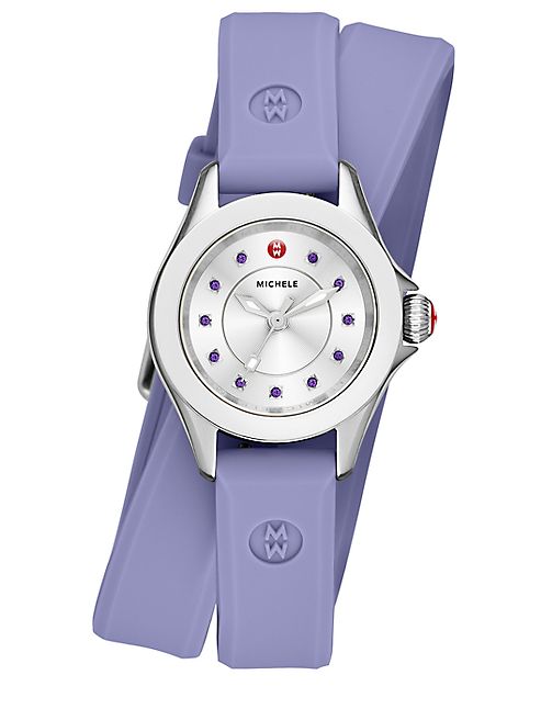 Michele Watches - Cape Mini Lavender Topaz, Stainless Steel & Silicone Double-Wrap Strap Watch/Lavender