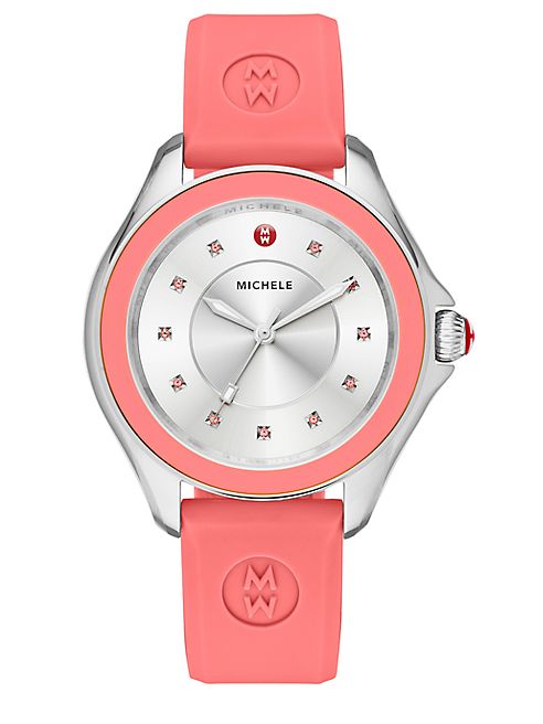 Michele Watches - Cape Pink Topaz, Stainless Steel & Silicone Strap Watch/Pink