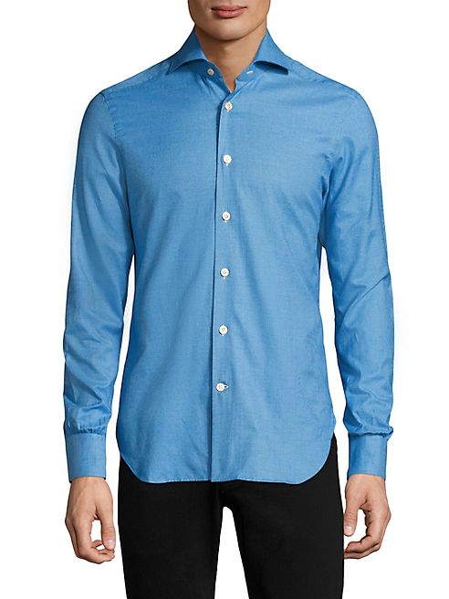 Kiton - Small Check Cotton Casual Button Down Shirt