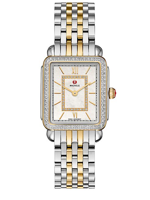 Michele Watches - Deco II 16 Diamond, Mother-Of-Pearl & Two-Tone Stainless Steel Bracelet Watch