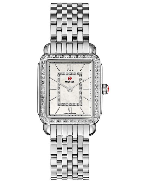 Michele Watches - Deco II 16 Diamond, Mother-Of-Pearl & Stainless Steel Bracelet Watch