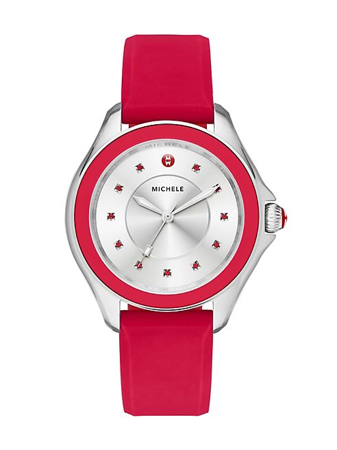 Michele Watches - Cape Red Topaz, Stainless Steel & Silicone Strap Watch/Red