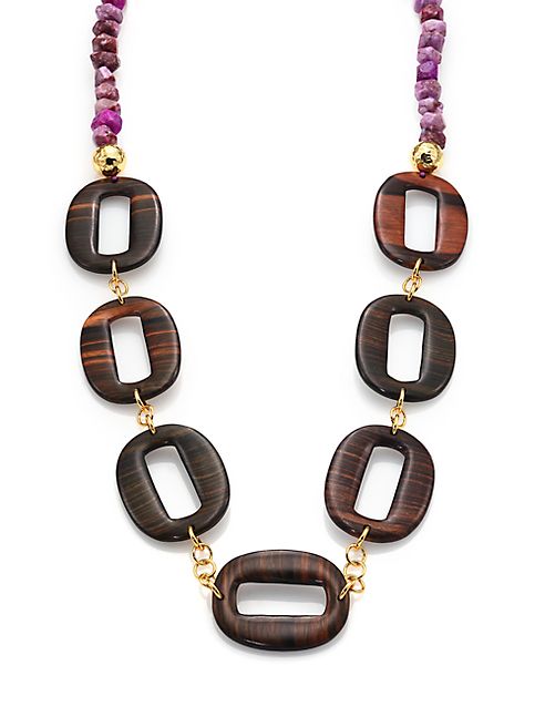 Nest - Purple Agate & Ebony Wood Link Long Necklace