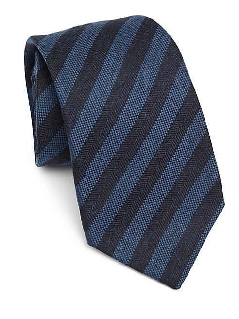 Kiton - Striped Herringbone Silk Tie