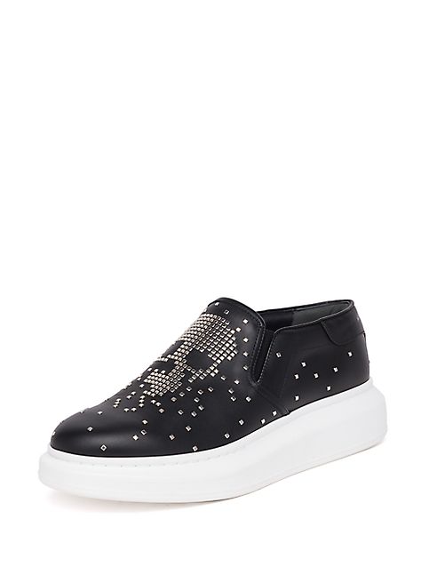 Alexander McQueen - Skull-Studded   Leather Sneakers