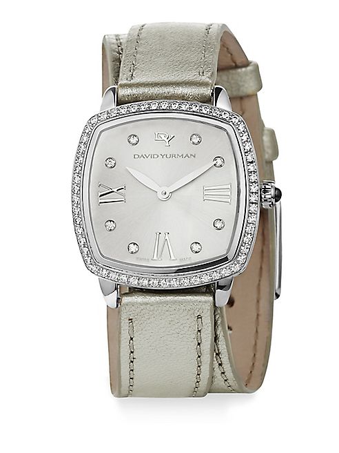 David Yurman - Albion 27MM Metallic Leather Swiss Quartz Watch with Diamonds