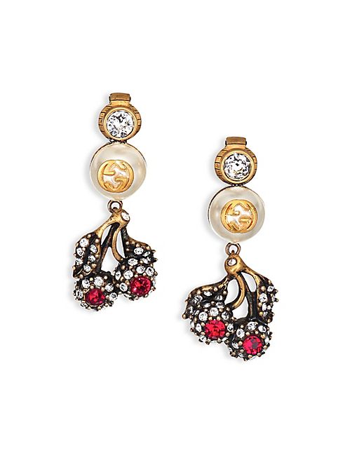 Gucci - Floral Crystal & Faux Pearl Clip-On Drop Earrings