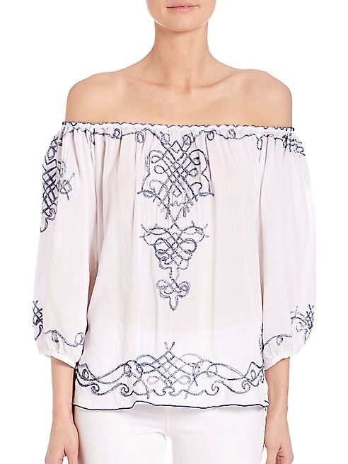 Poupette St Barth - Abel Off-Shoulder Embroidered Top