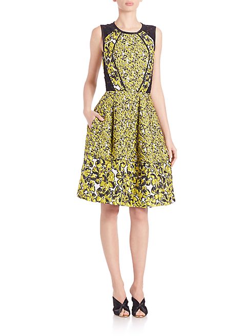 Oscar de la Renta - Jacquard Fit-and-Flare Cocktail Dress