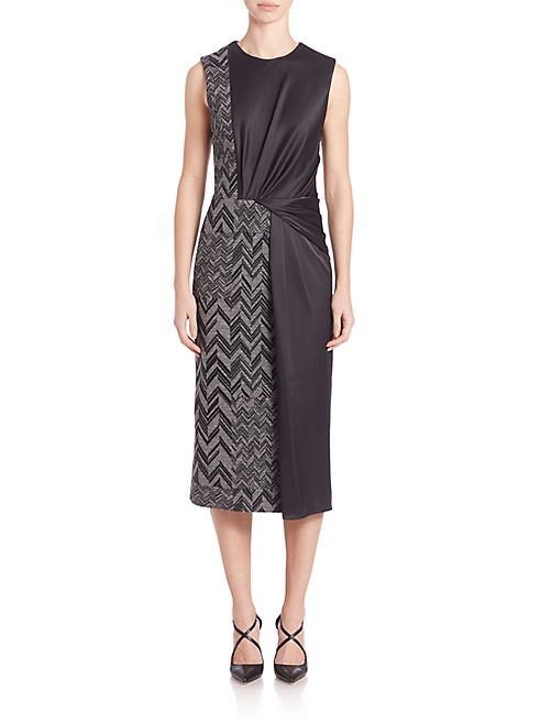 Jason Wu - Sleeveless Herringbone Ponte & Charmeuse Dress