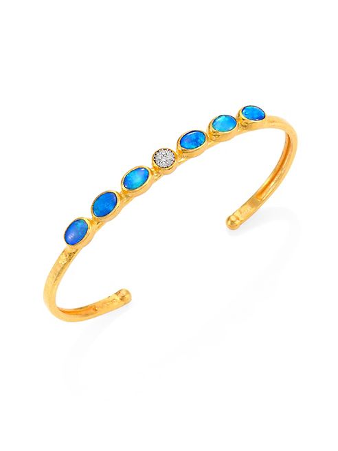 GURHAN - Amulet Hue Diamond, Opal, 24K Yellow Gold & 18K White Gold Cuff Bracelet