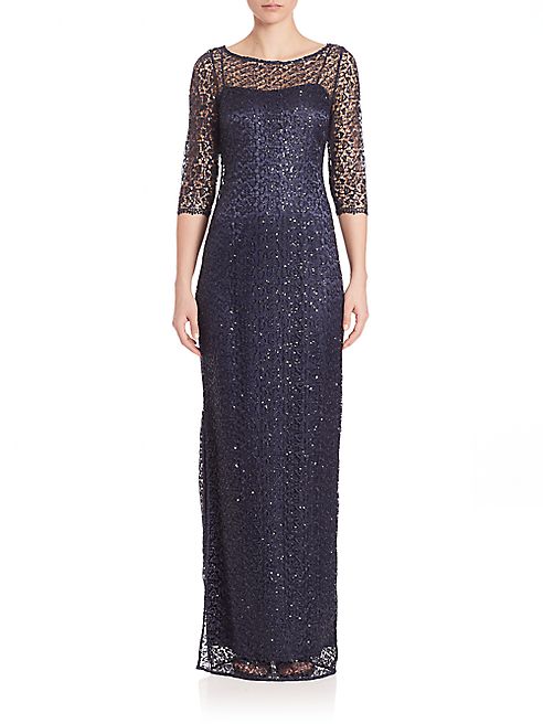 Kay Unger - Beaded Lace Sheath Gown