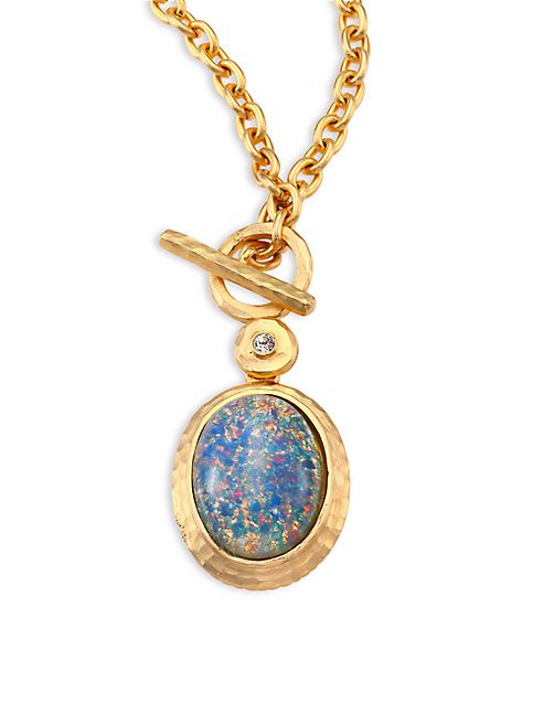 Kenneth Jay Lane - Blue Opal & Crystal Toggle Pendant Necklace