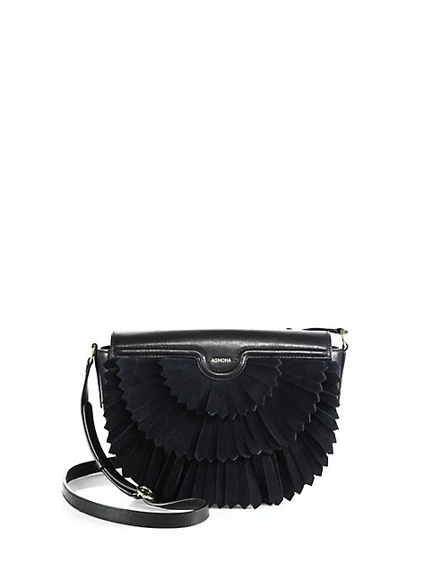 Agnona - Polette Fringed Suede & Leather Saddle Bag