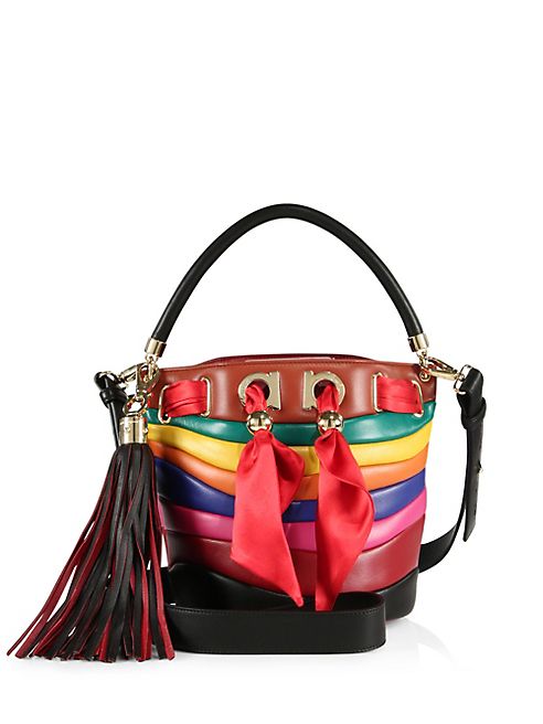 Salvatore Ferragamo - By Sara Battaglia Multicolor Stripe Leather Bucket Bag