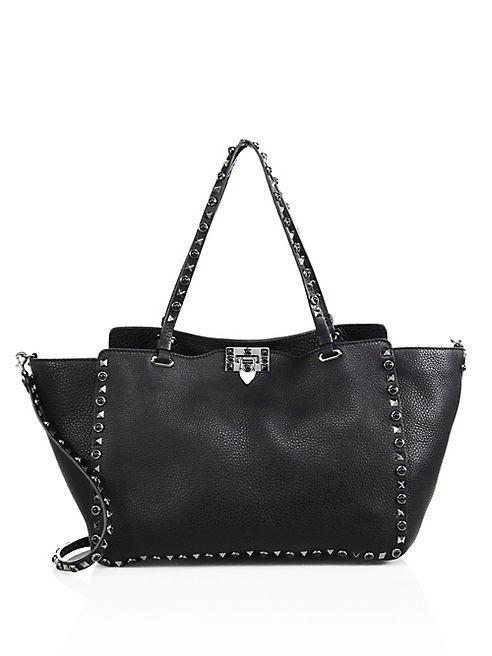 Valentino - Noir Rockstud Rolling Medium Leather Tote