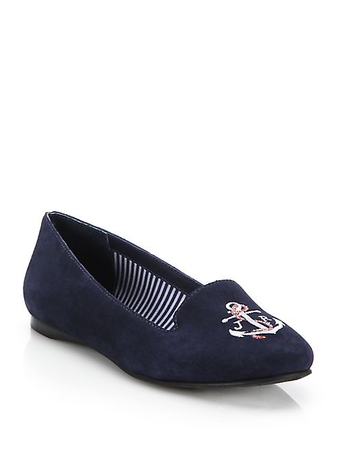 Jack Rogers - Reese Anchor-Embroidered Suede Loafers