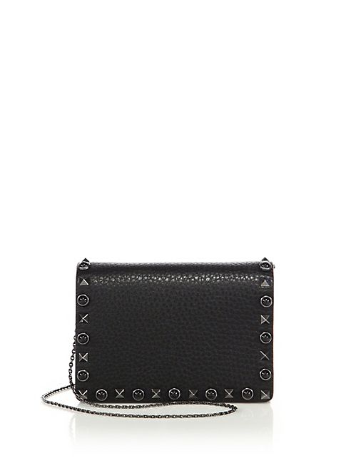 Valentino - Noir Rockstud Rolling Leather Chain Wallet