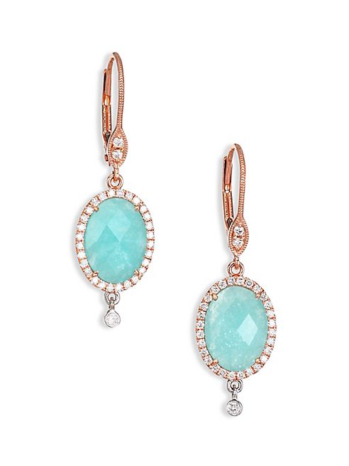 Meira T - Light Amazonite, Diamond, 14K Rose & White Gold Drop Earrings