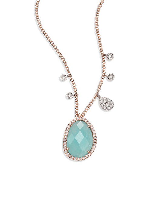 Meira T - Light Amazonite, Diamond, 14K Rose Gold & 14K White Gold Pendant Necklace