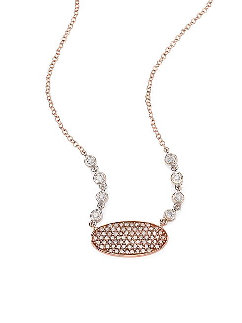 Meira T - Oblong Disc Diamond, 14K Rose & White Gold Necklace