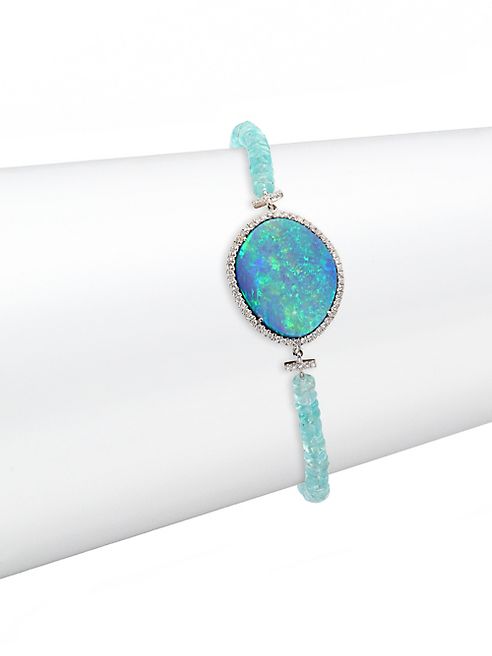 Meira T - Diamond, Opal, Amazonite, 14K White Gold & Silver Beaded Bracelet