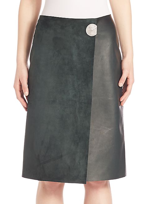 Calvin Klein Collection - Helga Leather & Suede Wrap Skirt