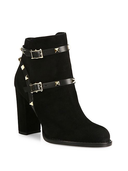 Valentino - Rockstud Suede Block-Heel Booties