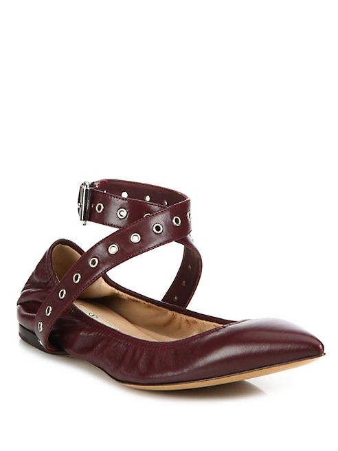 Valentino - Love Latch Grommeted Leather Ankle-Wrap Ballet Flats